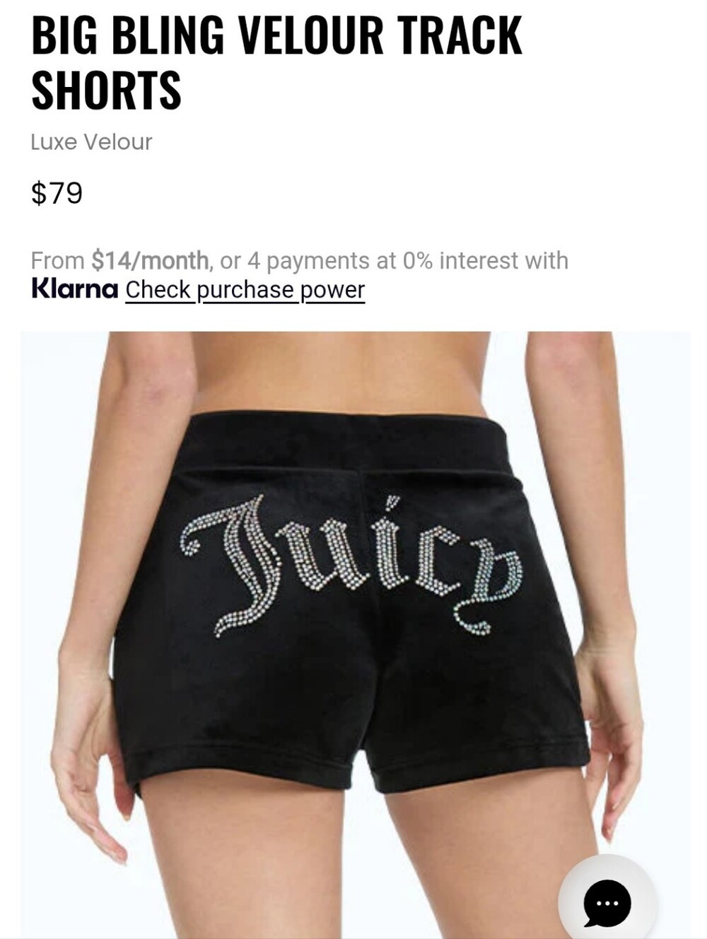 Juicy Couture Black Velour Shorts with Crystal 'Juicy' Back Logo